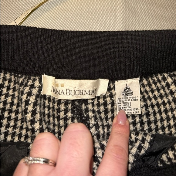 Vintage 90s Retro Houndstooth Dana Buchman L Wool Cropped Trouser Pants - Picture 3 of 7